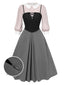 2PCS Camicetta rosa e abito grigio colorblock anni '40