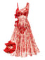 2PCS Bikini rosso e copricostume rose anni '60