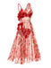 2PCS Bikini rosso e copricostume rose anni '60