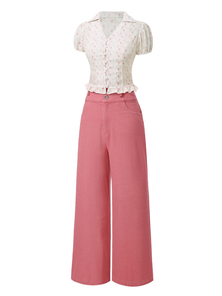 [Prevendita] 2PCS Camicetta tulipano e pantaloni cotone anni '50