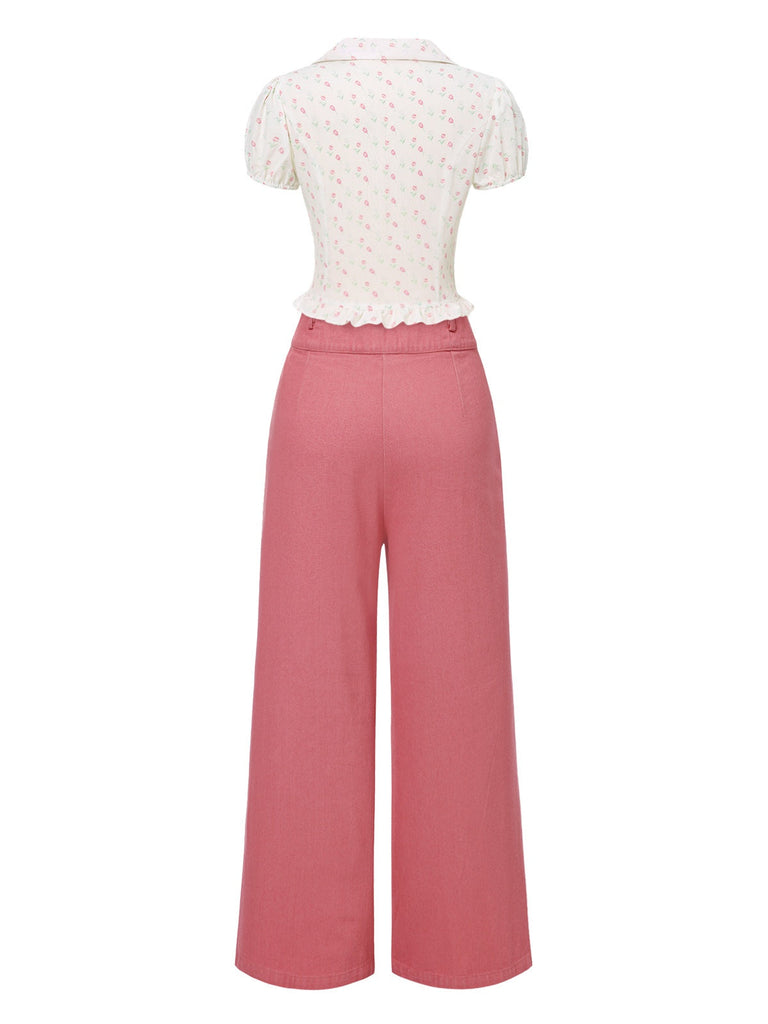 [Prevendita] 2PCS Camicetta tulipano e pantaloni cotone anni '50