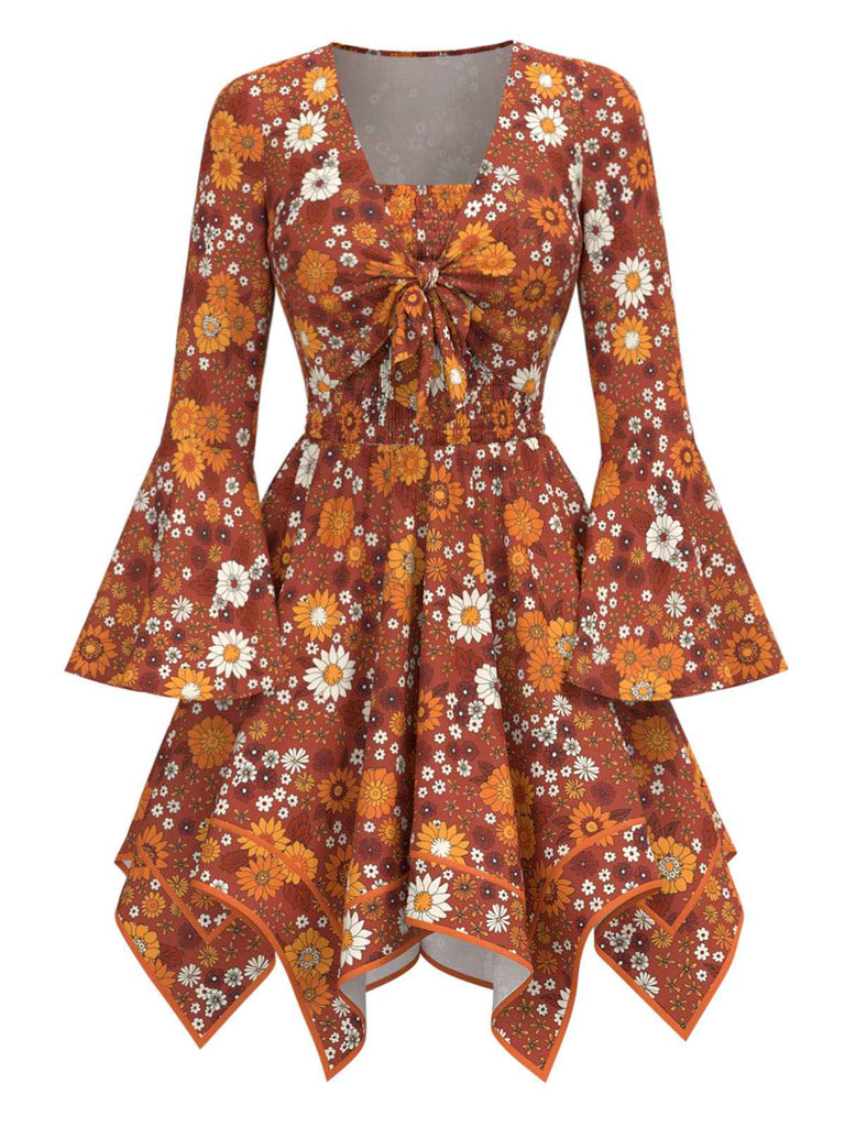 2PCS Top e abito floreale hippie arancione anni '70