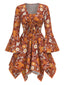 2PCS Top e abito floreale hippie arancione anni '70
