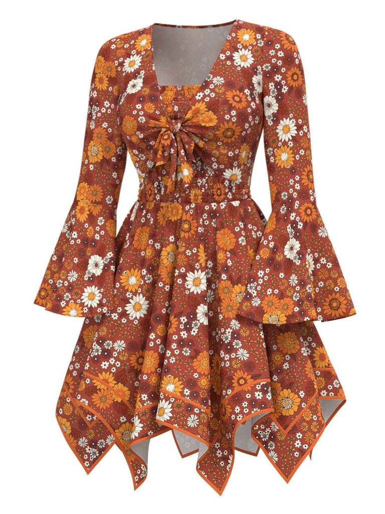 2PCS Top e abito floreale hippie arancione anni '70