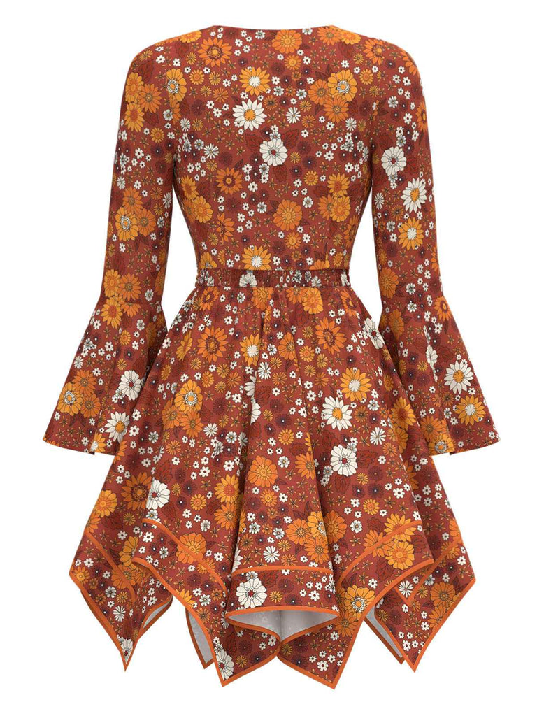 2PCS Top e abito floreale hippie arancione anni '70