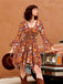 2PCS Top e abito floreale hippie arancione anni '70