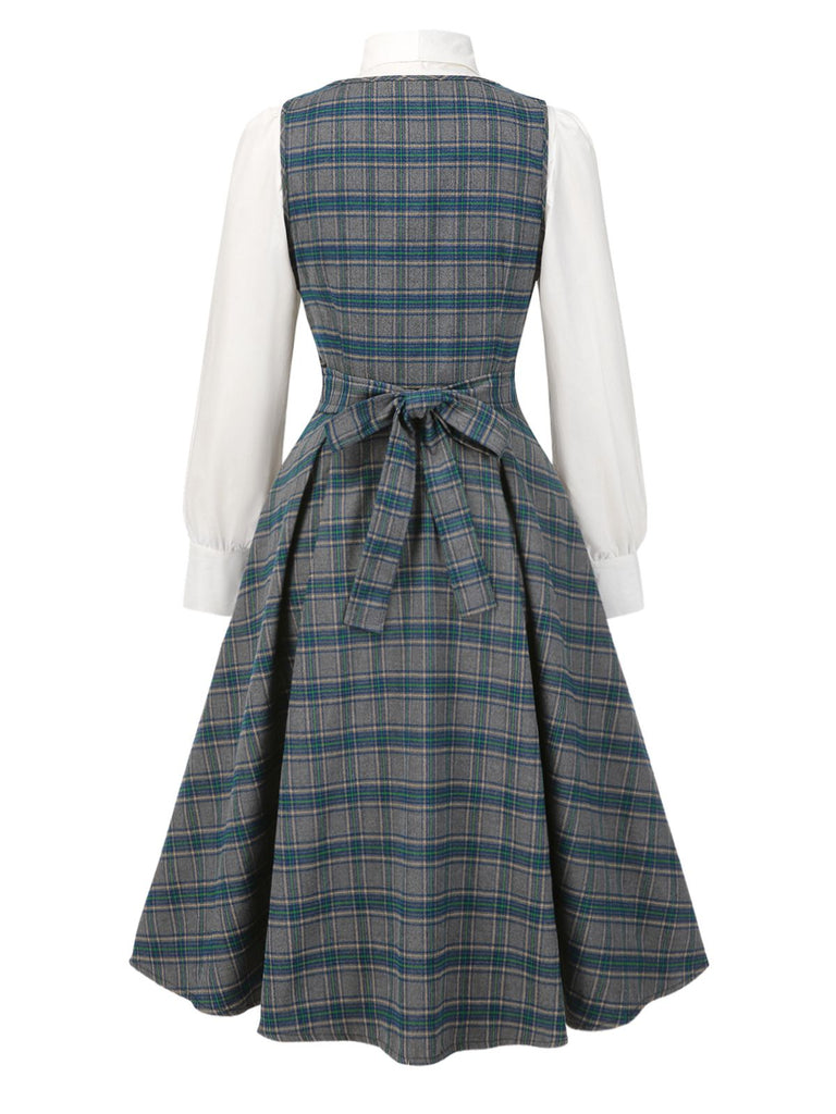 [Prevendita] 2PCS Abito grigio a quadri e camicetta cotone anni '50