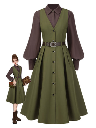 2PCS Abito con camicetta con maniche a lanterna anni '50