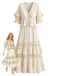 [Prevendita] 2PCS Completo Gonna Beige Anni '70 Boho con Camicetta in Pizzo e Volant