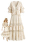 [Prevendita] 2PCS Camicetta Beige Anni '70 Boho in Pizzo e Volant e Gonna