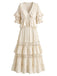 [Prevendita] 2PCS Completo Gonna Beige Anni '70 Boho con Camicetta in Pizzo e Volant 2