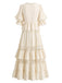[Prevendita] 2PCS Completo Gonna Beige Anni '70 Boho con Camicetta in Pizzo e Volant 3