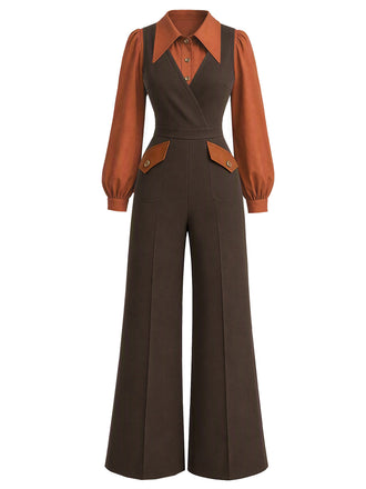[Prevendita] 2PCS Blusa anni '30 con maniche a vescovo e tuta con tasche e pantaloni a gamba larga 2