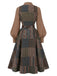 [Prevendita] Completo marrone con abito senza maniche a quadri patchwork con cintura e camicetta Anni '40 3