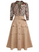 2PCS Tuta corta con revers leopardo e gonna cachi anni '50
