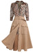 2PCS Tuta corta con revers leopardo e gonna cachi anni '50