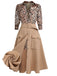 2PCS Tuta corta con revers leopardo e gonna cachi anni '50