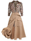 2PCS Tuta corta con revers leopardo e gonna cachi anni '50