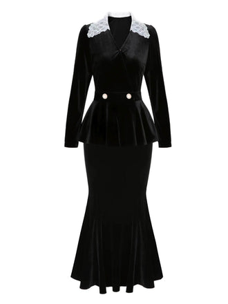 2PCS Top in velluto e gonna a sirena anni '30