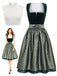 3PCS Abito Verde Anni '50 in Velluto Jacquard con Grembiule e Top in Pizzo