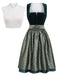 3 Pezzi Abito Scollo Quadrato in Velluto Jacquard con Grembiule e Top in Pizzo Verde Anni '50 2