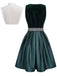 3 Pezzi Abito Scollo Quadrato in Velluto Jacquard con Grembiule e Top in Pizzo Verde Anni '50 3
