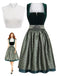 3 Pezzi Abito Scollo Quadrato in Velluto Jacquard con Grembiule e Top in Pizzo Verde Anni '50