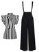 2PCS Camicetta colletto a righe e pantaloni bretelle nero anni '30