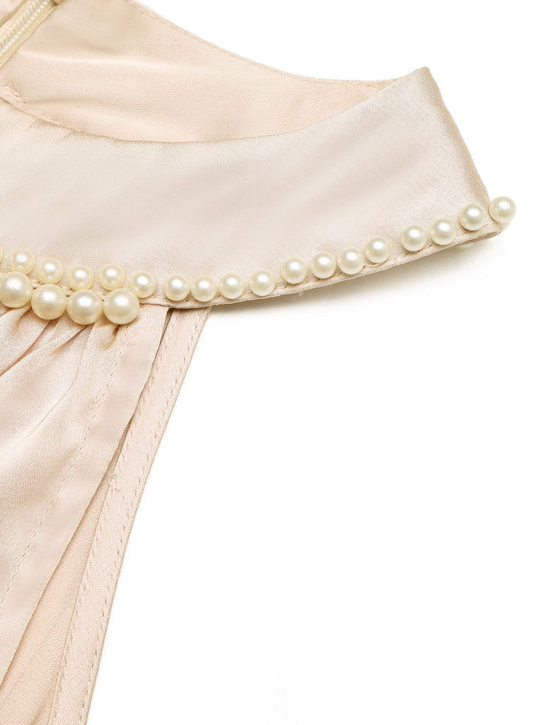 Champagne 1950s Satin Halter Sleeveless Dress 8