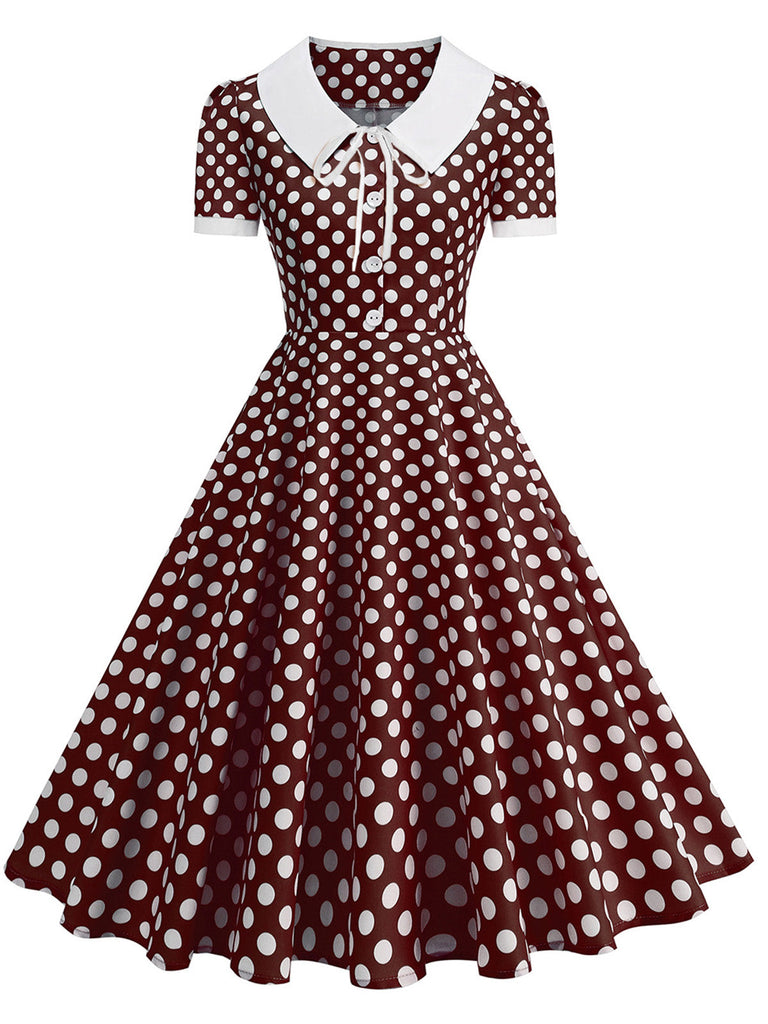 Abito Svasato Colletto alla Peter Pan Bicolore a Pois Anni '50