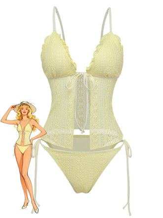 Completo-tankini-anni '40-in-pizzo-in-tessuto-a-doppio-strato