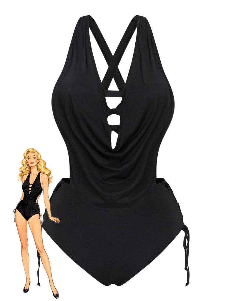 Completo-tankini-nero-anni '40-con-lacci-e-scollo-incrociato