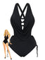 Completo tankini nero anni '40 con lacci e scollo incrociato