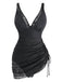 Costumi-Intero-Nero-Anni '50-in-Pizzo-con-Scollo-a-V-Arricciato