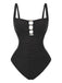 Costumi-Intero-nero-Anni '50-Arricciato-con-Taglio-Contenitivo