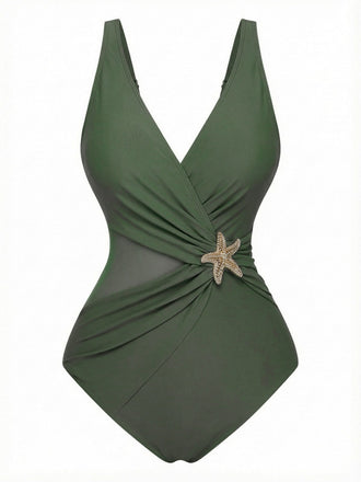 Costumi-intero-verde- anni '50-stella-marina-con-scollo-a-V