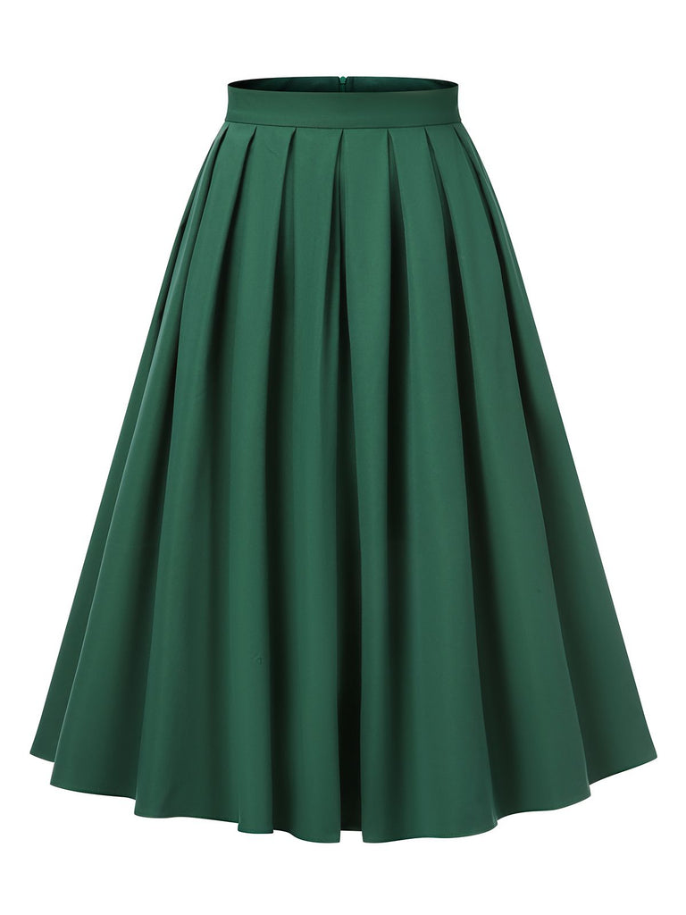 Gonna plissettate tinta unita verde anni '50