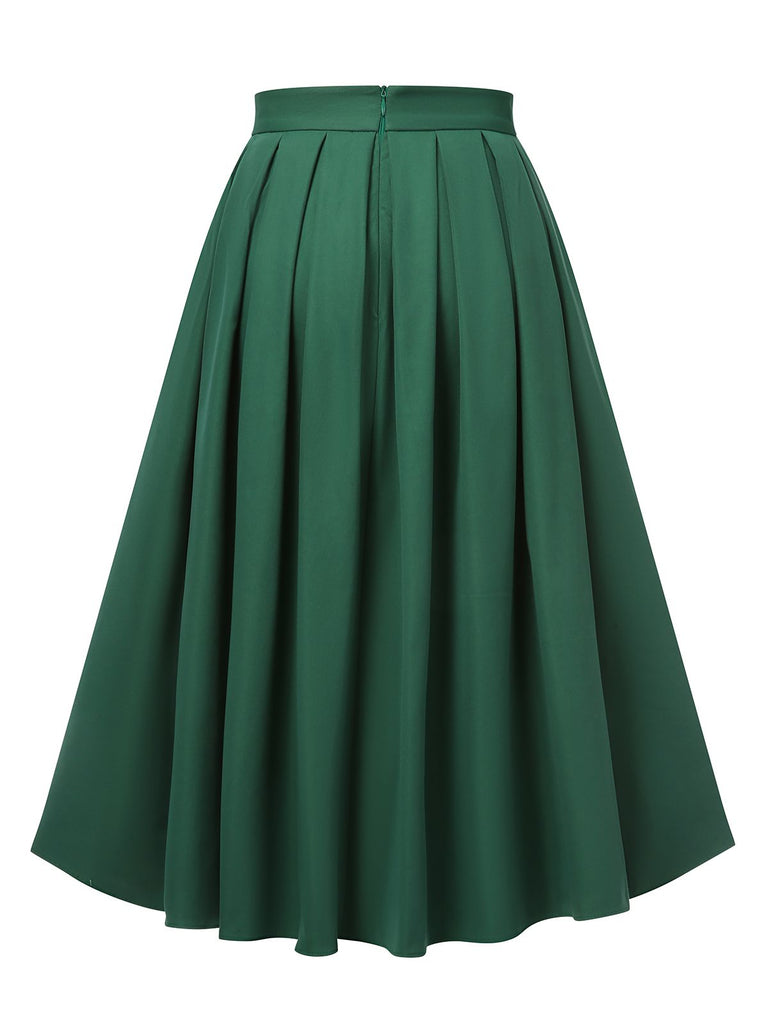 Gonna plissettate tinta unita verde anni '50