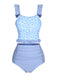 2PCS Costumi leopardato volant patchwork blu anni '40