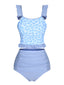 2PCS Costumi leopardato volant patchwork blu anni '40