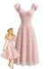 [Pre-Vendita] Abito a Collo Cuore in Pizzo Jacquard con Maniche a Volant Rosa Anni '50