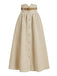 Beige dress with gold buttons and belt on a white background