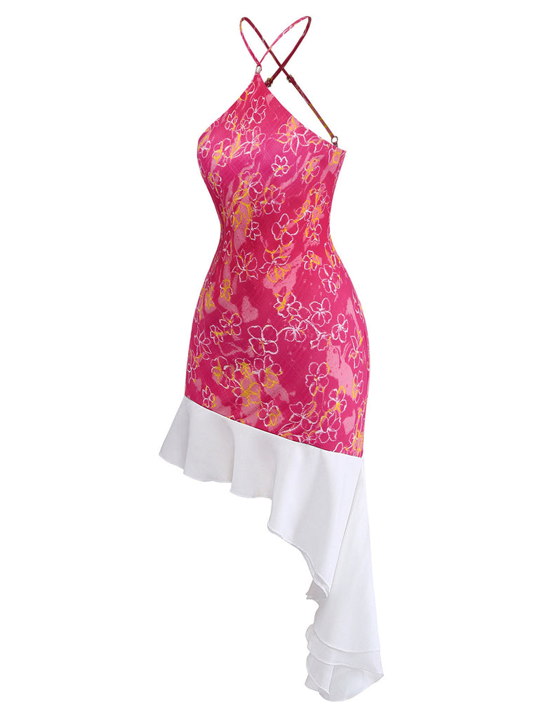 [Pre-Vendita] Abito Rosa e Bianco Y2K Halter Schiena Scoperta con Volant Asimmetrico 3