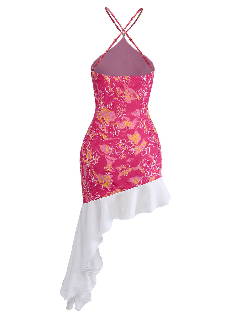 [Pre-Vendita] Abito Rosa e Bianco Y2K Halter Schiena Scoperta con Volant Asimmetrico 4