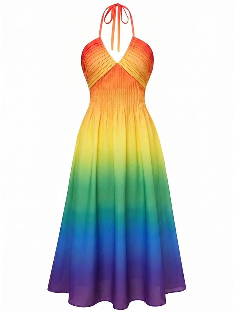 [Prevendita] Abito con scollo a V profondo e volant arcobaleno anni '40