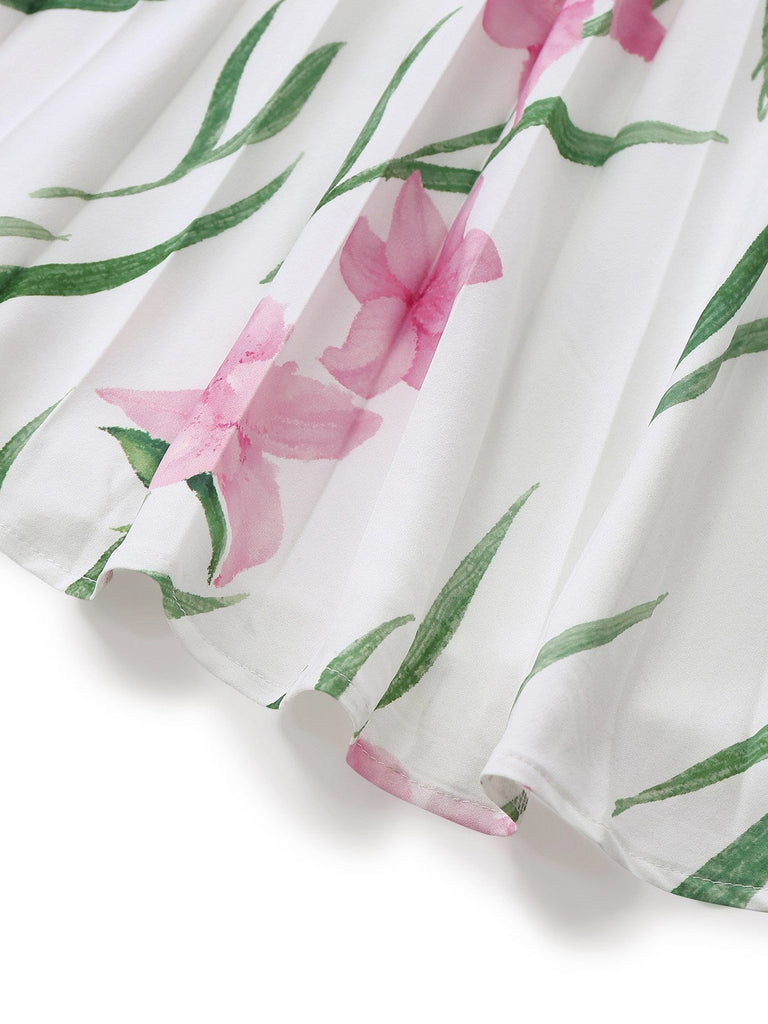 Abito lungo bianco anni '30 floreale senza maniche