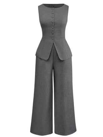 2PCS Top senza maniche e pantaloni a gamba larga anni '40