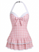 Costumi intero fiocco a quadri rosa chiaro anni '40