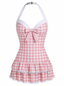 Costumi intero fiocco a quadri rosa chiaro anni '40