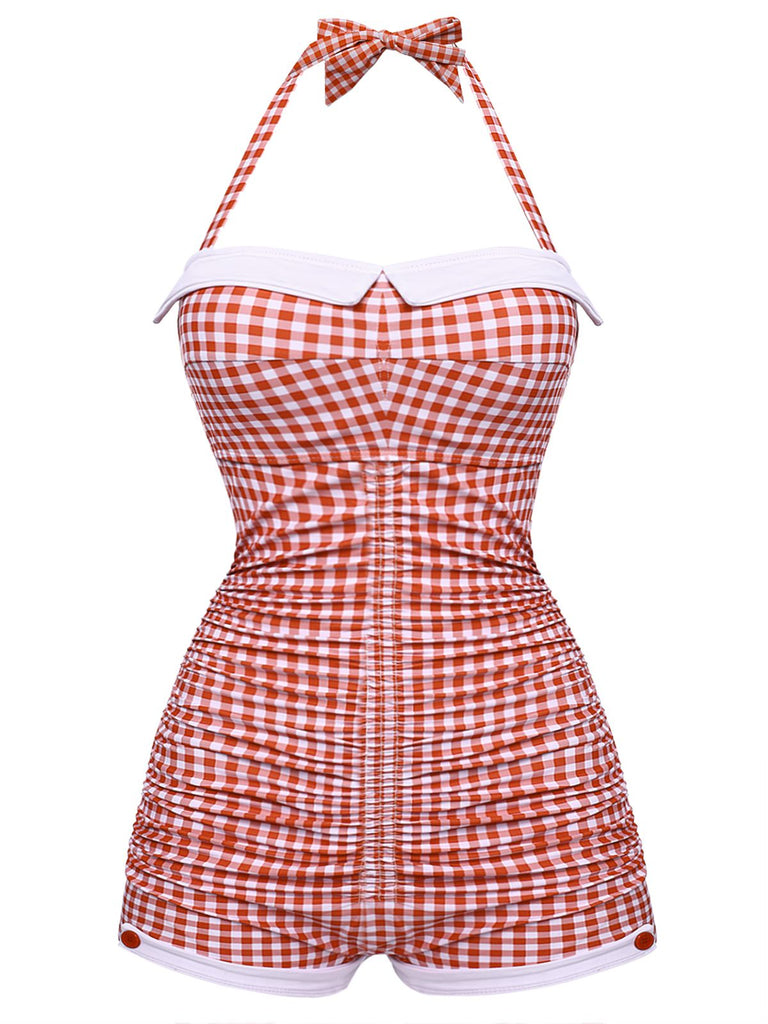 [Pre-Vendita] Costume Intero Rosa a Quadretti Halter con Fiocco Anni '50 4